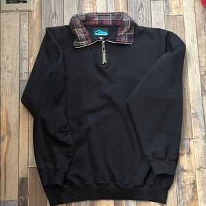 Plaid Collar Black Zip-Up Sweatshirt